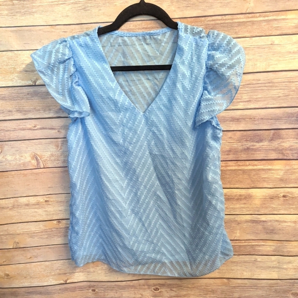 Blue V-Neck Women's Top Sz M